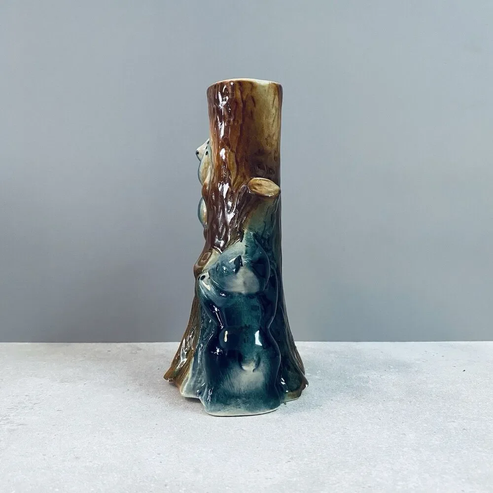 Vintage FREDERICKSBURG ART POTTERY Company Bear Cubs Hugging A Tree Bud Vase